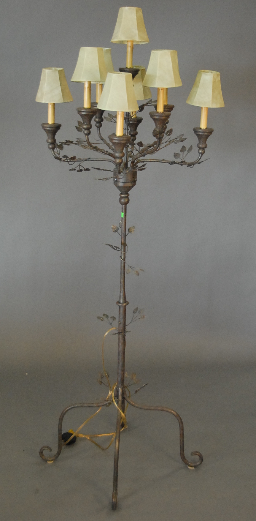 Lot 324: Torchiere style iron floor lamp, nine - Nadeau's Auction Gallery
