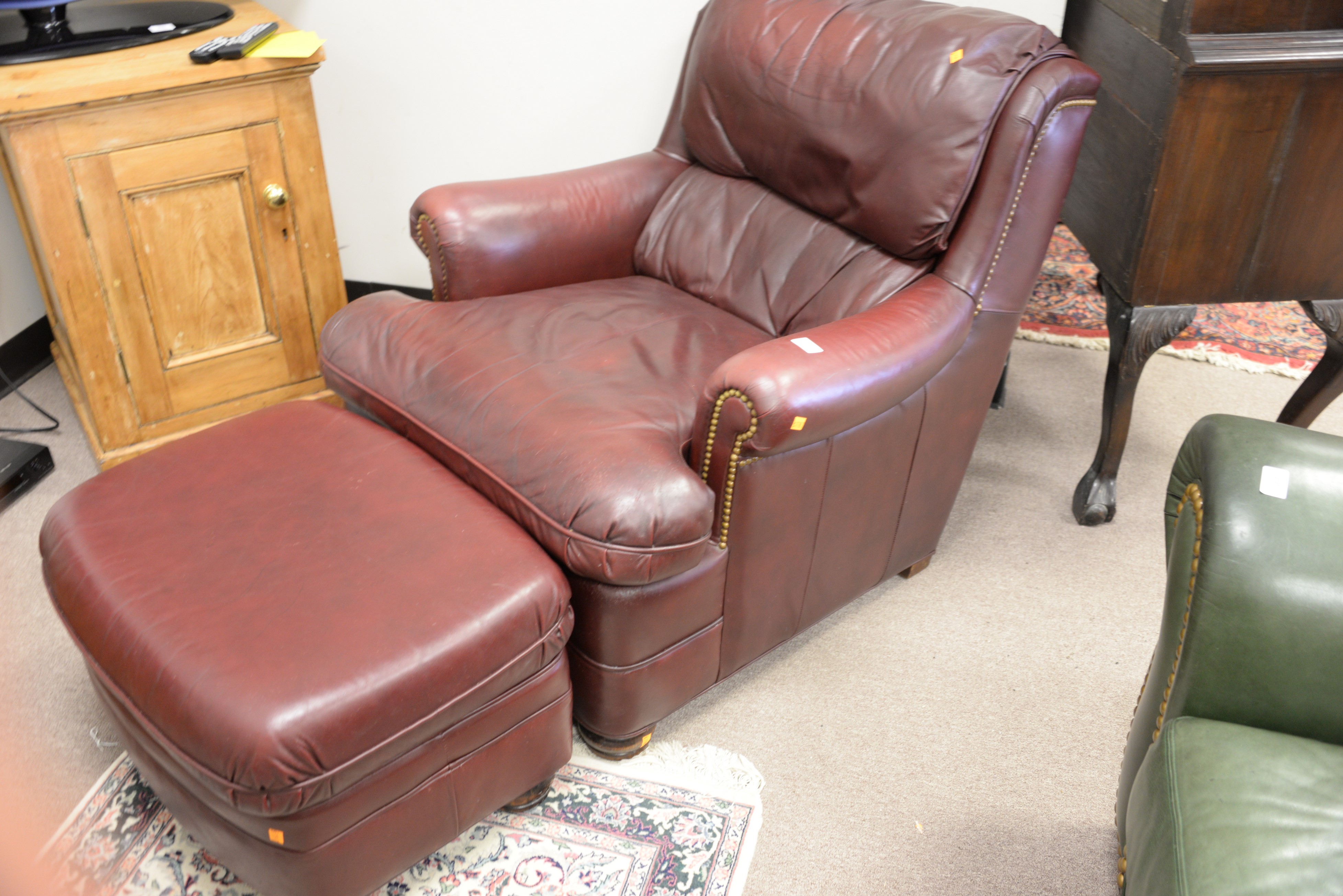 hancock and moore leather chair and ottoman price